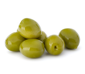 Green olives fruits isolated on white background cutout