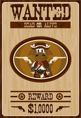 Wall Mural - Cute Cartoon Wild West Cow Cowboy Wanted Poster