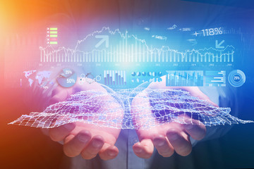 Poster - view of a trading forex data interface on a futuristic hologram interface - business concept