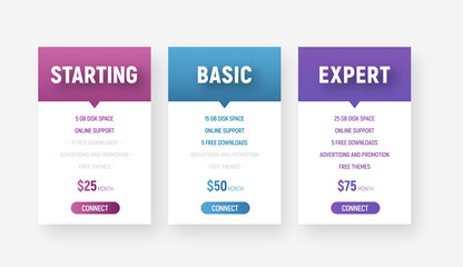 Poster - set of web price tables in a minimalist modern style