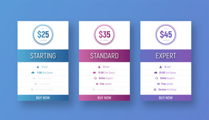 Poster - Design of vector white price tables with a color gradient