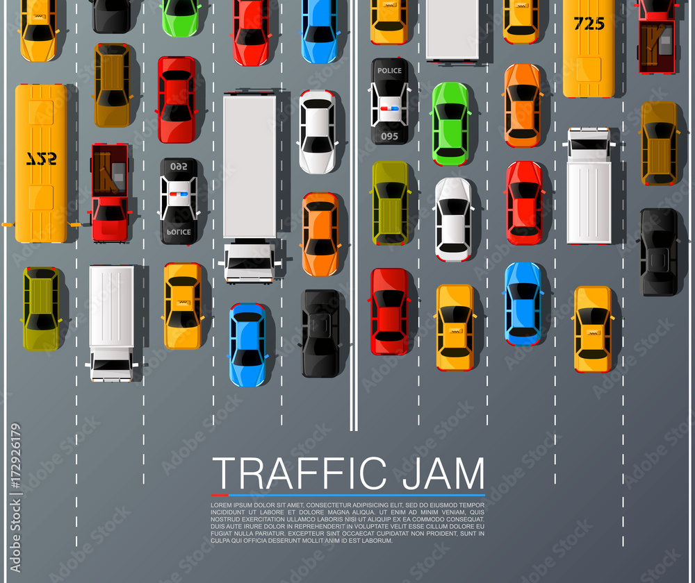 Road cars transport, traffic jam background. Vector illustration Stock ...