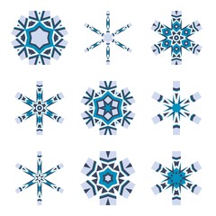 Wall Mural - Set of decorative snowflakes, collection of artistic winter, christmas, new year symbols collection, colorful elements, ethnic, tribal decoration, geometric patterns isolated on white