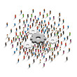 People stand around a gear on a white background . Vector illustration