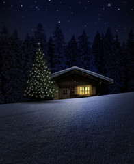 Canvas Print - Schihütte mit Weihnachtsbaum