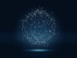 Futuristic hight technology background with connected glowing dots and lines. Virtual 3D illustration of polygonal sphere as global network concept.