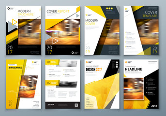 Wall Mural - Cover design set. Yellow Corporate business template for brochure, report, catalog, magazine, book, booklet. Layout with modern elements and abstract background. Creative vector concept