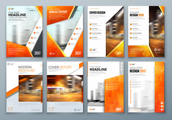 Wall Mural - Cover design set. Orange Corporate business template for brochure, report, catalog, magazine, book, booklet. Layout with modern elements and abstract background. Creative vector concept