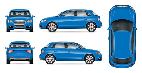 Wall Mural - Blue SUV car vector mock up for car branding and advertising. Elements of corporate identity. All layers and groups well organized for easy editing and recolor. View from side, front, back, top.