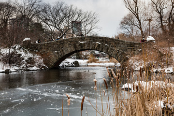 Wall Mural - Gapstow Bridge in New York's Central park on a frozen, snowy winters day