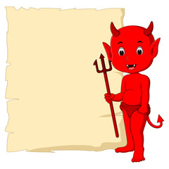 Poster - cute devil cartoon with blank sign