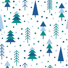  Abstract spruce forest seamless pattern background. Childish art for design new year card, christmas wallpaper, winter gift album