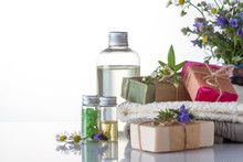 Essential Oils, Sea Salt, Handmade Soap, Towels And Flowers