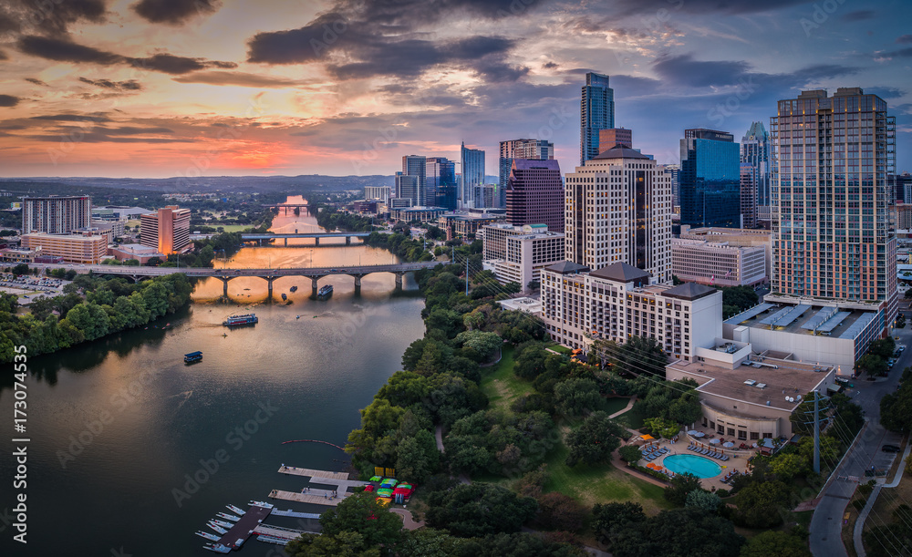 Downtown Austin, Texas during sunset - obrazy, fototapety, plakaty 