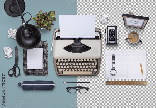 Vintage Typerwriters With Travel And Desk Accessories Mockup 1