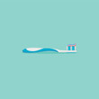 Toothbrush with toothpaste isolated on background. Flat style icon. Vector illustration.