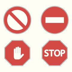 Wall Mural - Set of prohibitory road signs. Stop, no entry, hand block. Vector illustration.