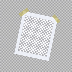 Poster - Realistic photo frame on sticky tape. Snapshot on transparent background. Vector illustration.