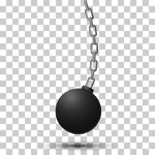 Wrecking Ball. Demolition Sphere Hanging On Chains. Vector Illustration On Transparency Background