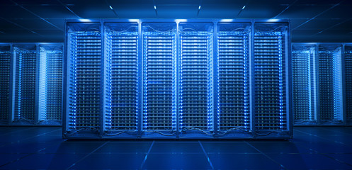 Poster - Server room in data center or server room data center. Hosting services. 3d rendering