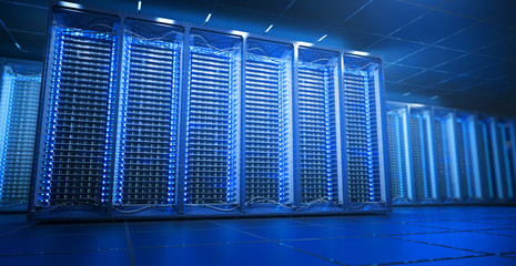 Poster - Server room in data center or server room data center. Hosting services. 3d rendering