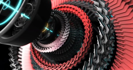 Poster - 3D Motion Graphic elements, abstract hi-tech circle, robotic mechanical gear UI. 4K Loop