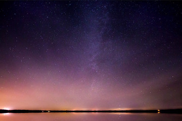 milky way galaxy reflected on glass lake