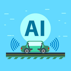 Leinwandbilder - Artificial intelligence controls the Autonomous vehicle. unmanned car goes on the road. VECTOR