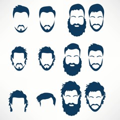 Hipster Vector Set, hair and beards,vector illustration set.