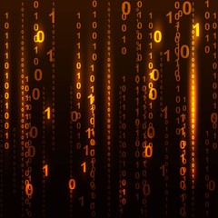 Fototapete - Abstract binary code on orange background of Matrix style