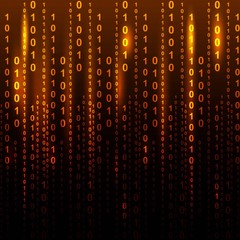 Wall Mural - Abstract binary code on orange background of Matrix style