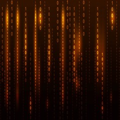Fototapete - Abstract binary code on orange background of Matrix style