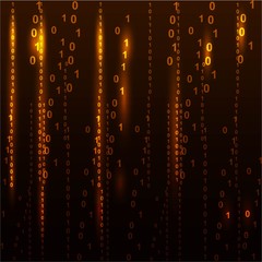 Fototapete - Abstract binary code on orange background of Matrix style