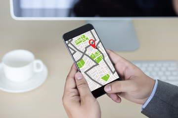 Poster - GPS Map to Route Destination network connection Location Street Map with GPS Icons  Navigation