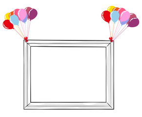 Wall Mural - Black and White Photo Frame with Colorful Balloons