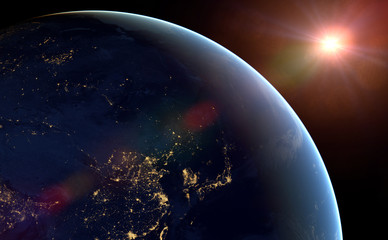 Wall Mural - night over Asia, the beautiful planet Earth