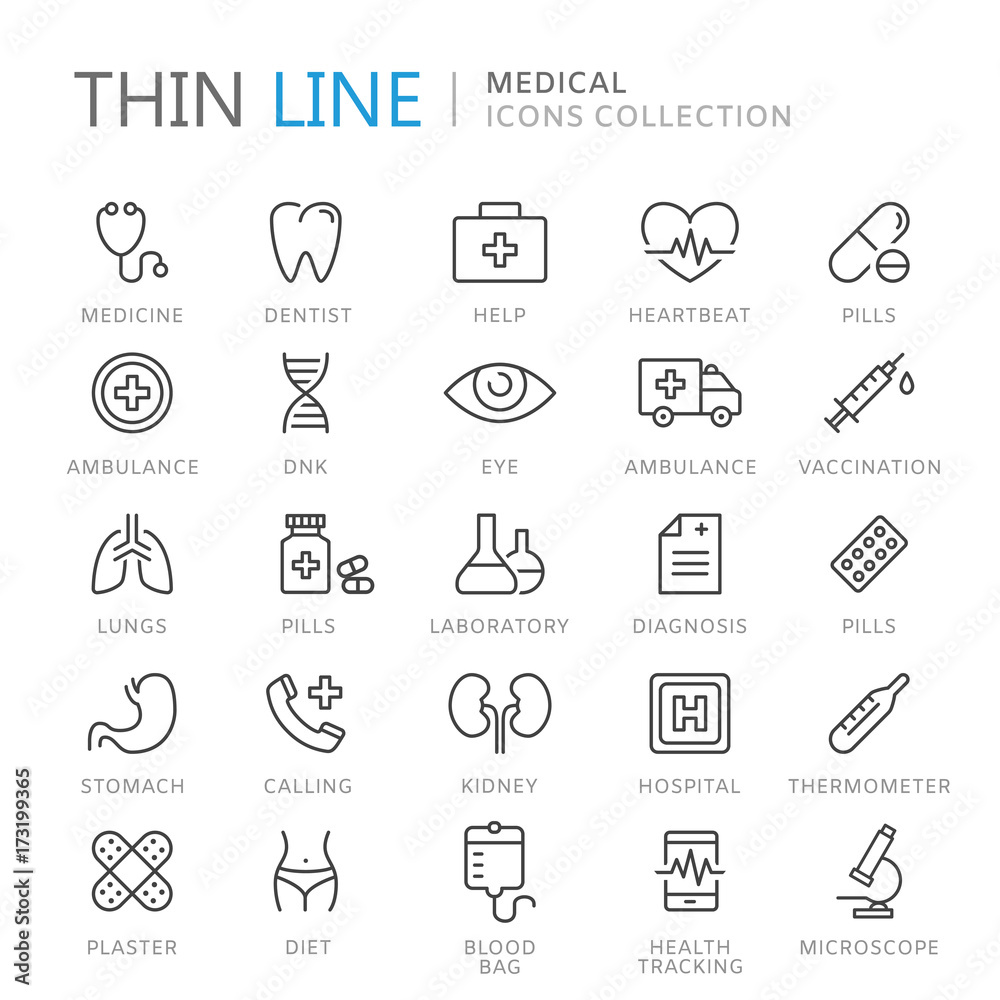 Collection of medical thin line icons Stock Vector | Adobe Stock
