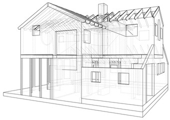 Wall Mural - Vector sketch house on the white background. EPS 10. Vector created of 3d.