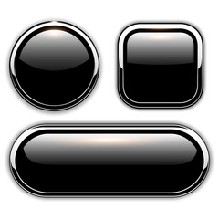 Poster - Glossy black buttons with metallic chrome elements,