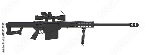Cuadros en Lienzo Beside view of black sniper rifle isolated on white background, 3D rendering