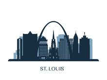 St. Louis Skyline, Monochrome Silhouette. Vector Illustration.