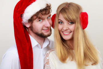 Wall Mural - Happy cute couple woman and man. Christmas.