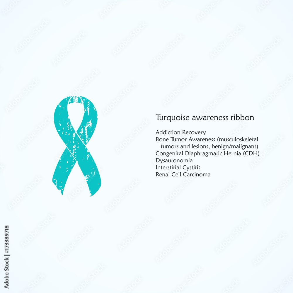 Image vectorielle Stock Awareness Turquoise ribbon. Painted. Addiction ...