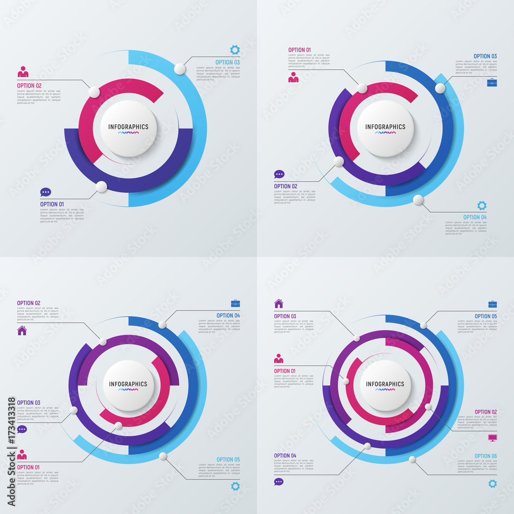 Vector circle chart infographic templates for data visualization. 3, 4 ...