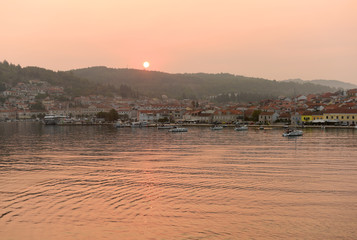 Sticker - Sunrise in Vela Luka on island Korcula, Croatia.