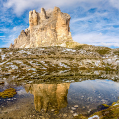 Wall Mural - Water reflection of Cima Piccola (Tre Cime di Lavaredo) in Dolomites - South Tirol ,Italy