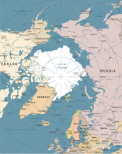 Arctic Region Map - Vintage Vector Illustration