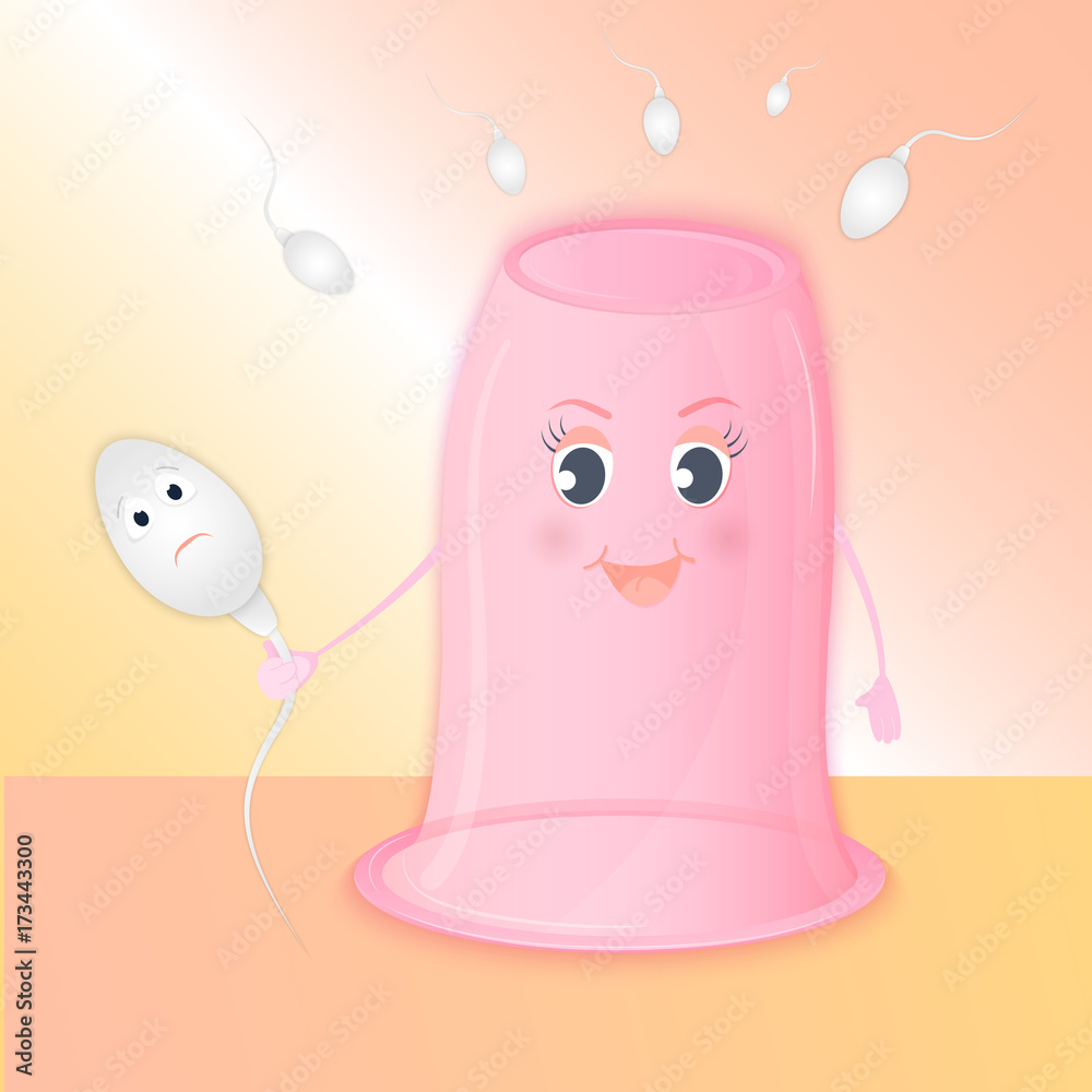 condom cartoons Funny cartoon female condom holds in his hand a sperm. World Contraception  Day. Stock Vector | Adobe Stock