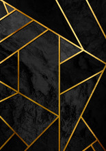 Modern And Stylish Abstract Design Poster With Golden Lines And Black Geometric Pattern.