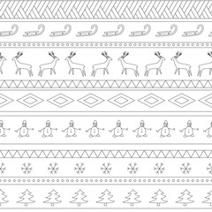 Wall Mural - black and white christmas seamless background, coloring for adults